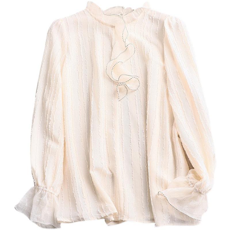 Femme  Blouse Rayée À Volants Multiples  | Tops & Chemises Femme BEIGE