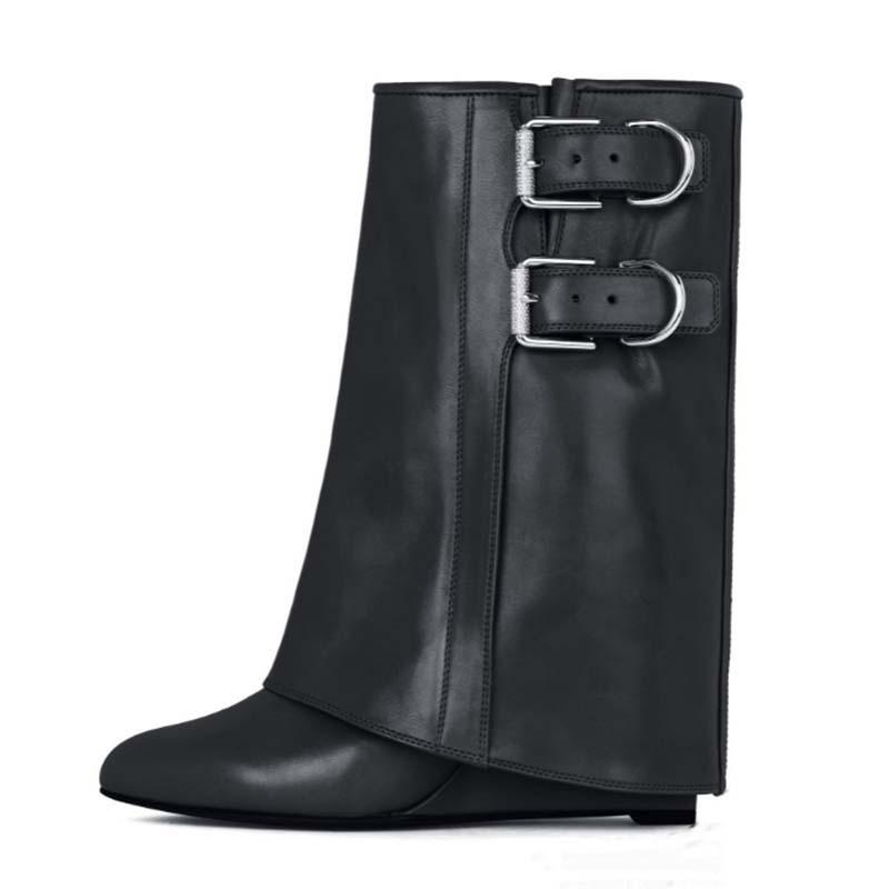 Femme  Bottines Shark Lock Buckles En Cuir  | Shark Lock Chaussures Femme