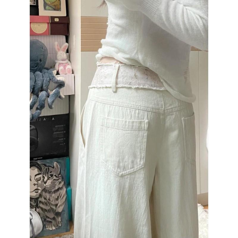 Femme  Jean Oversize En Denim Et Tweed Mélangés À Détail 4G Liquid  | Pantalons & Jeans Femme BLANC