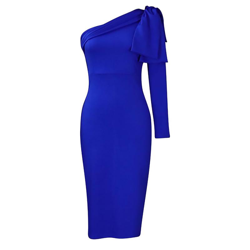 Femme  Robe Drapée Asymétrique En Crêpe  | Robes Femme BLEU SAPHIR