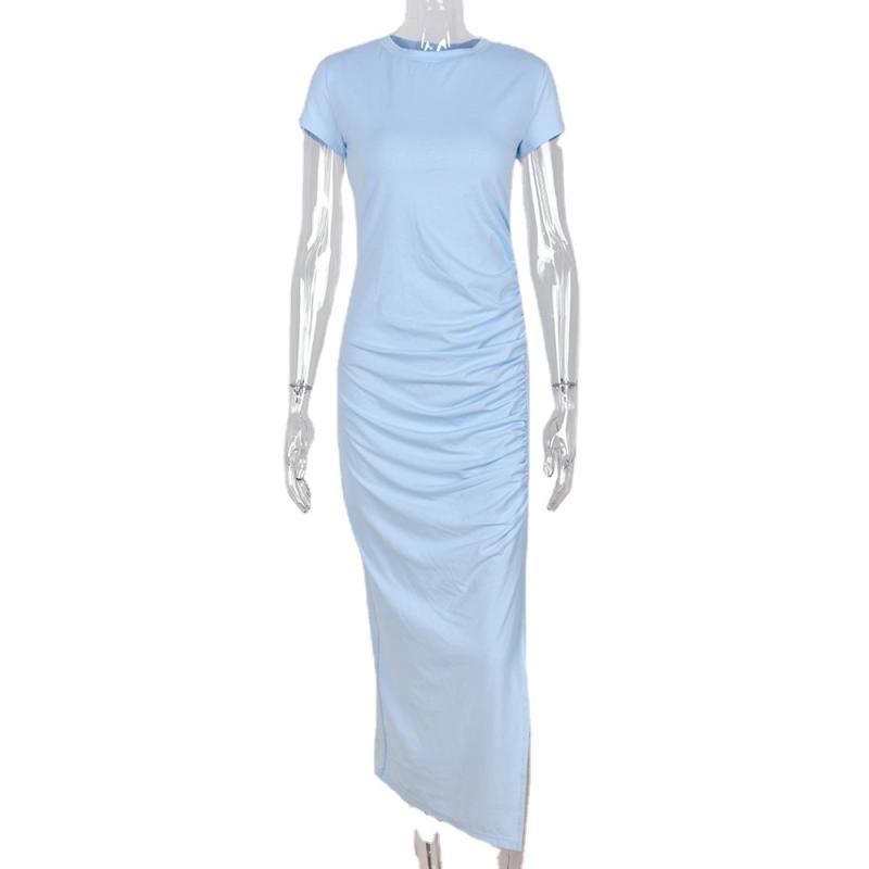 Femme  Robe Froncée En Crêpe  | Robes Femme BLEU CIEL