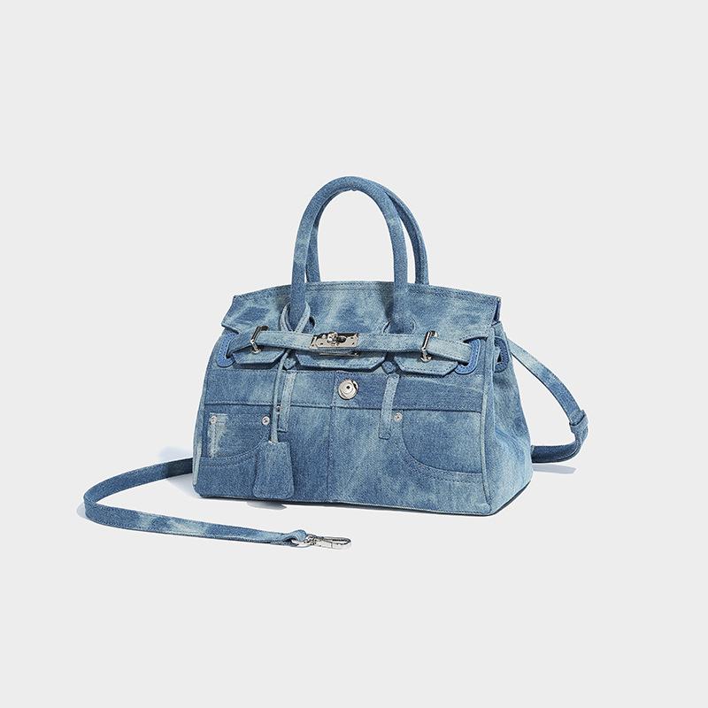 Femme  Sac Antigona Lock Mini En Denim Délavé Brodé  | Sacs Accessoires BLEU MOYEN