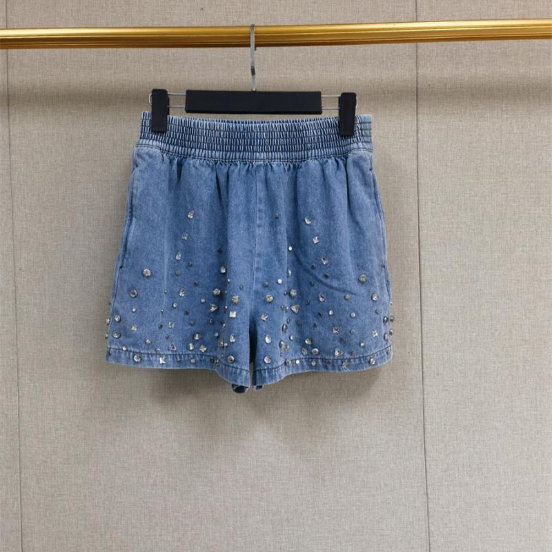 Femme  Short Large En Denim Orné De Strass  | Jupes & Shorts Femme Bleu jean clair