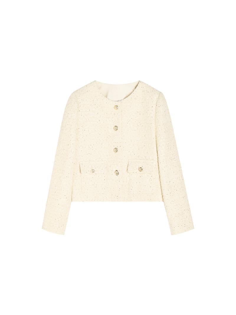 Femme  Veste Courte En Tissu Bouclé  | Blousons & Vestes Blousons & Vestes BLANC