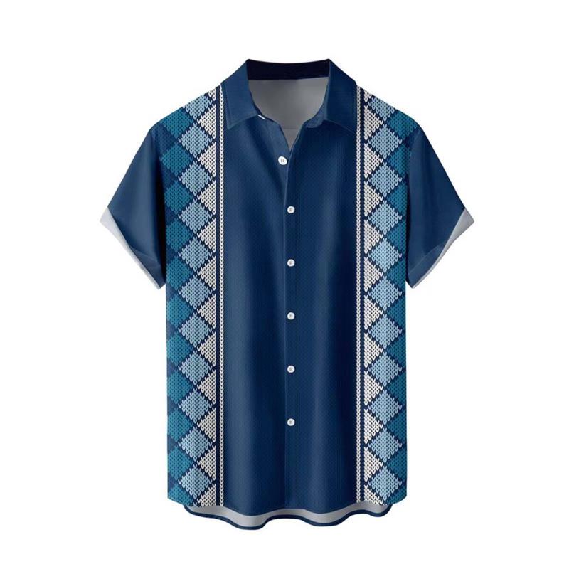 Homme  Chemise Imprimée À Manches Courtes  | Chemises Chemises Bleu Fonce