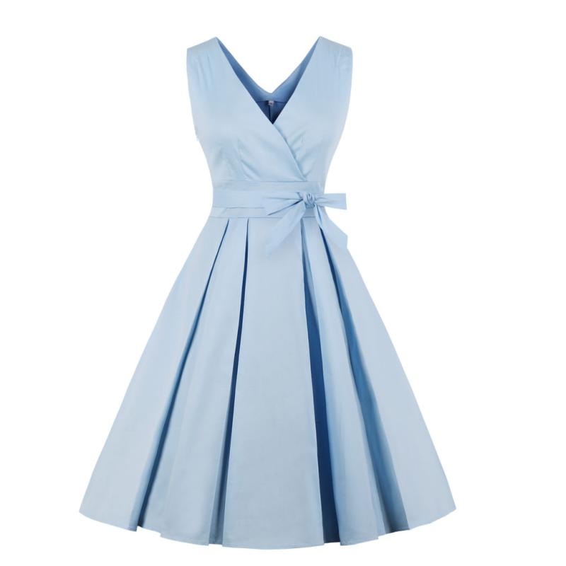 Femme  Robe Courte Manches Ballons Bleu  | Robes Femme BLEU CIEL